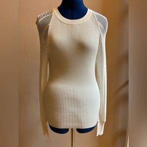 White House Black Market Cream Ribbed Crew Neck Sweater